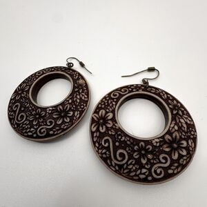 Boho Floral Carved Dangle Earrings